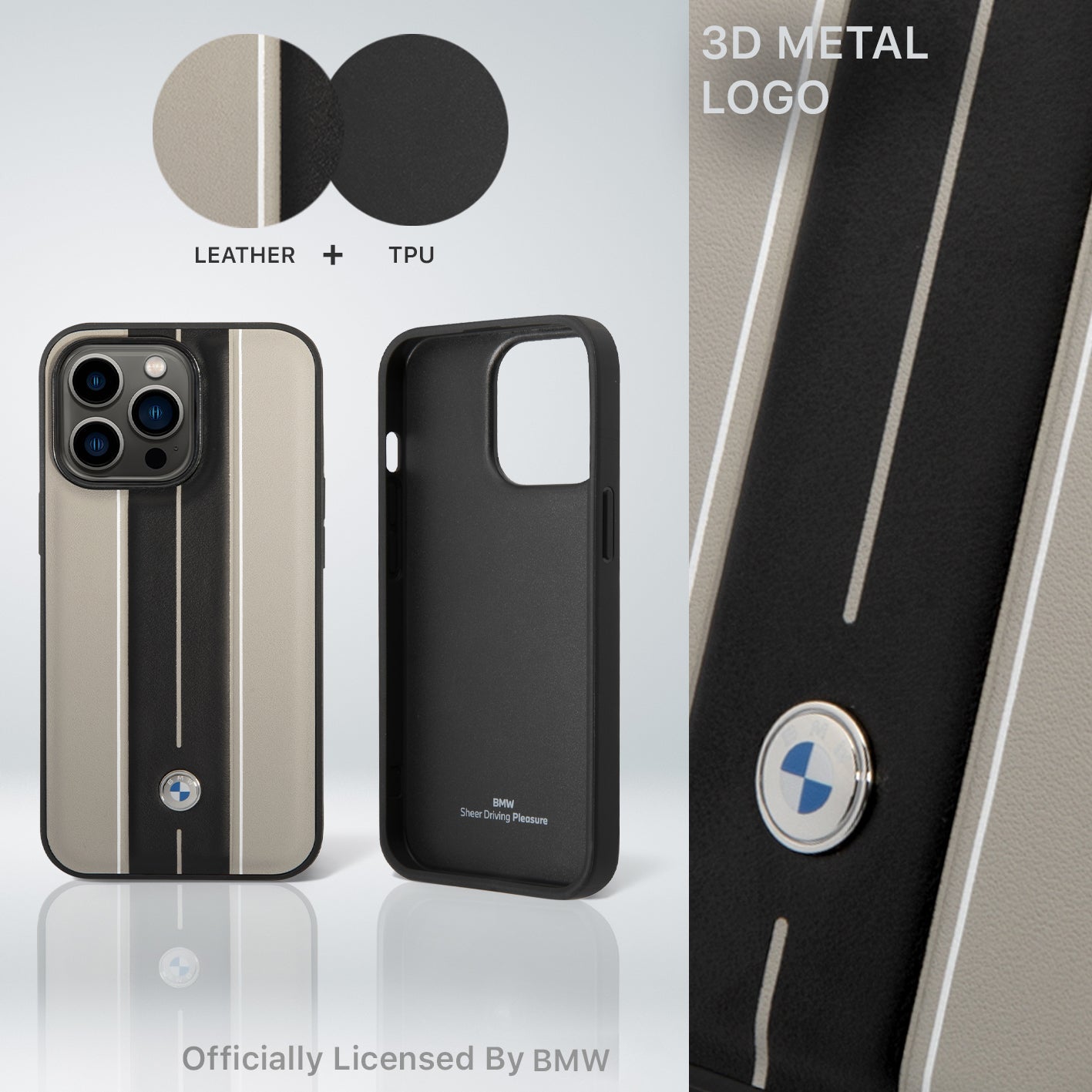 BMW BMHCP14L22RVSE iPhone 14 Pro beige Leather Signature collection case with Hot Stamp Line