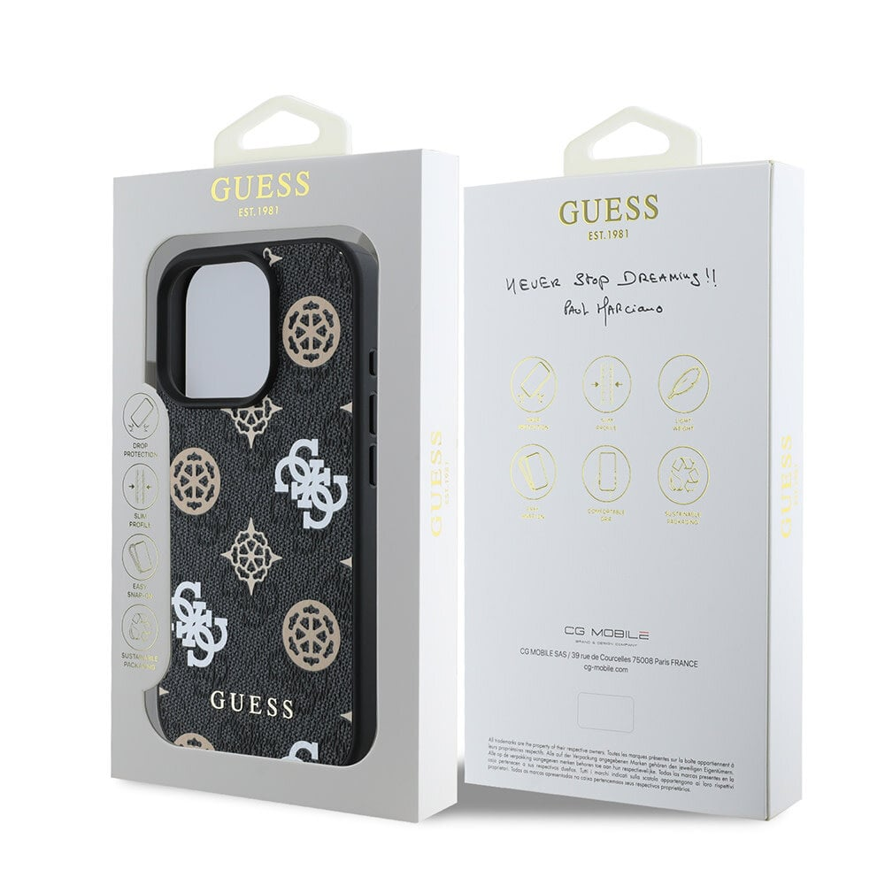 Guess GUHMP16XP4PWPK iPhone 16 Pro Max Hard case PU Peony on 4G Background Black MagSafe