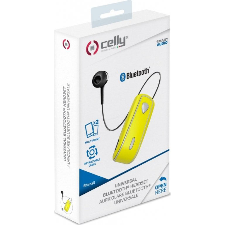 Celly BHSNAILYL Bluetooth Headset retractable cable Yellow