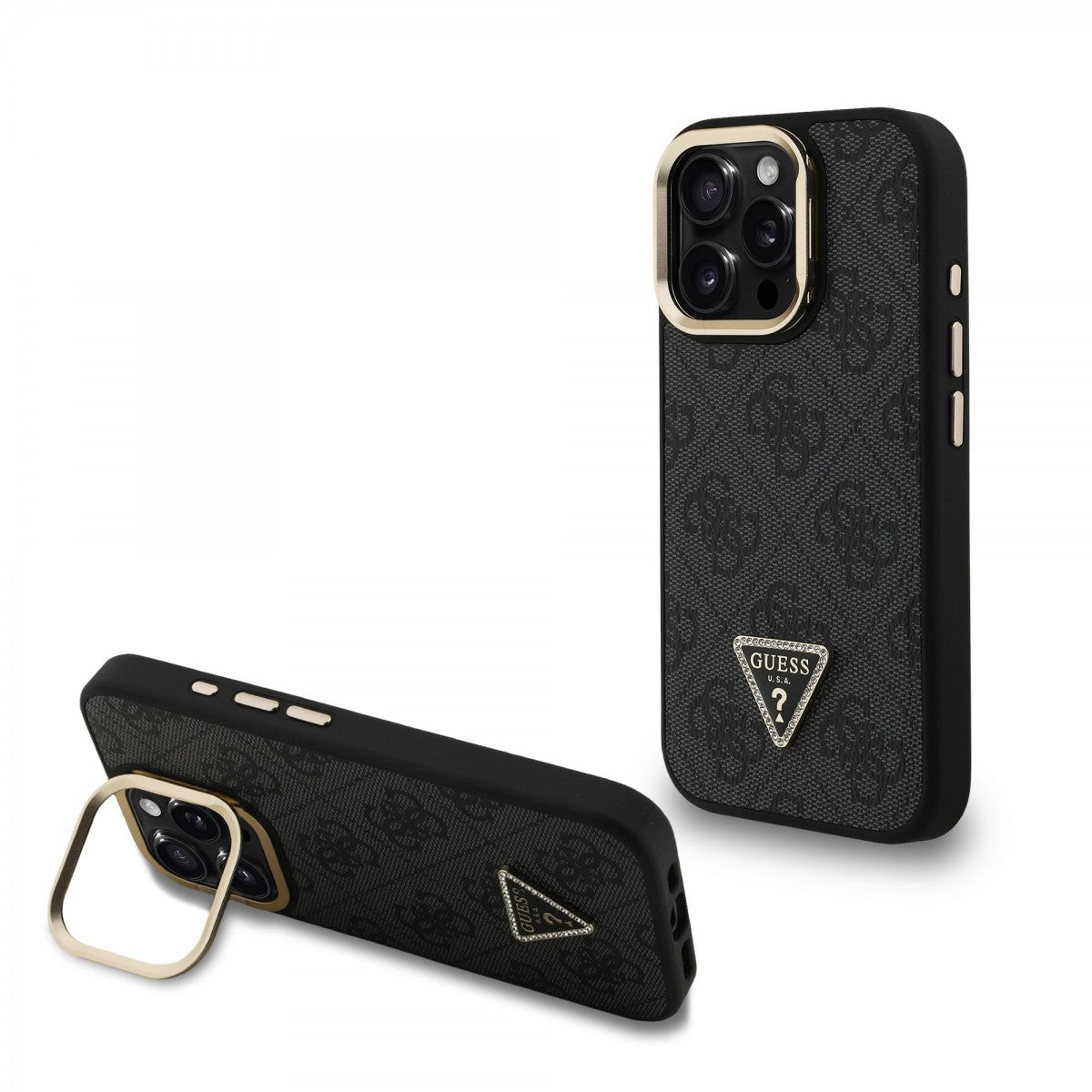 Guess GUHMP15LPCS4GPTK PU W/Trianglel Logo & Stand Camera for iPhone 15 Pro Black