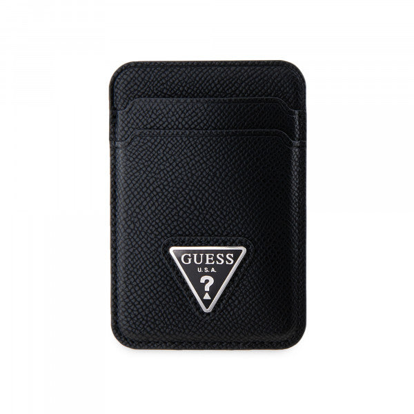 Guess Magnetic Wallet Cardslot MagSafe GRAINED PU Lather Triangle Metal Logo Black