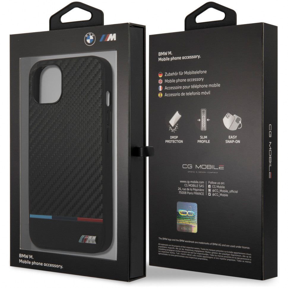 BMW BMHCP13MPUCARTCBK iPhone 13 / 14 / 15 black hardcase M Collection Carbon PU & Smooth