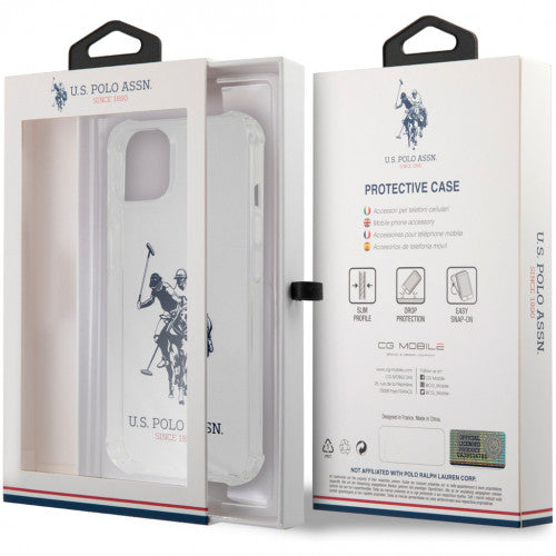 US Polo Assn USHCP13SKHRTR Silicone Collection White Case Transparant Big Horse Logo for iPhone 13 Mini