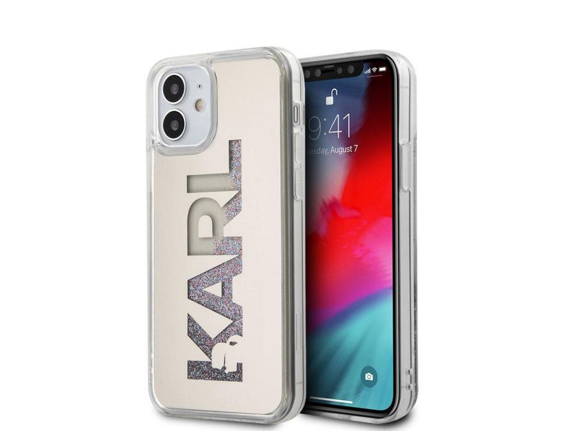 Karl Lagerfeld KLHCP12SKLMLGR iPhone 12 mini Silver hardcase Mirror Liquid Glitter Karl