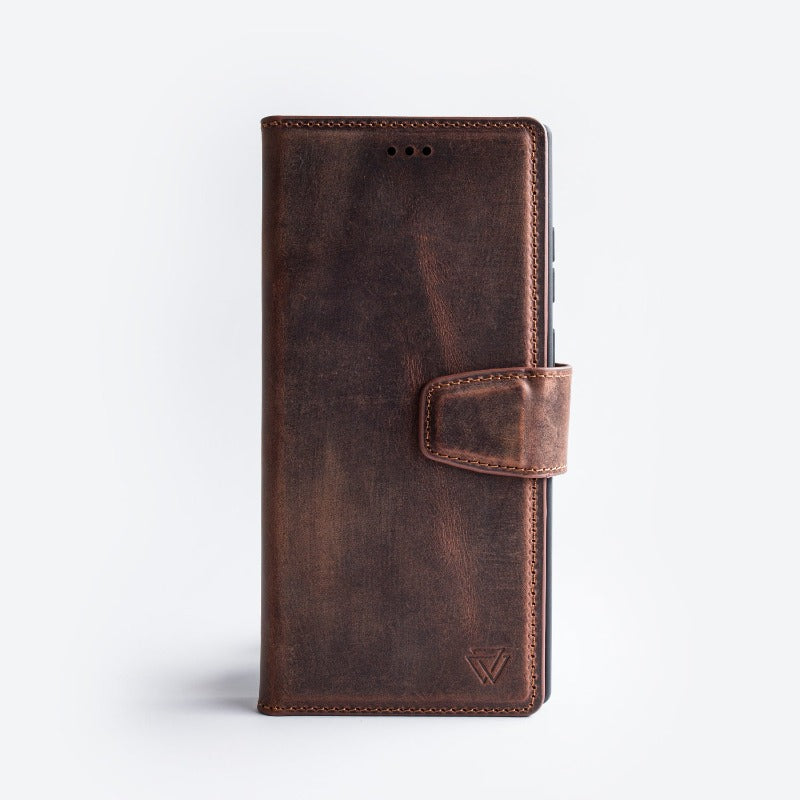 Wachikopa Genuine Leather Classic Bookcase for Samsung Galaxy S23 Ultra Dark Brown
