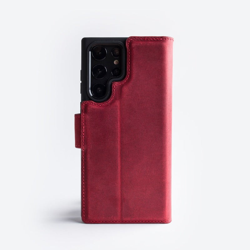 Wachikopa Genuine Leather Classic Bookcase for Samsung S23 Ultra Red
