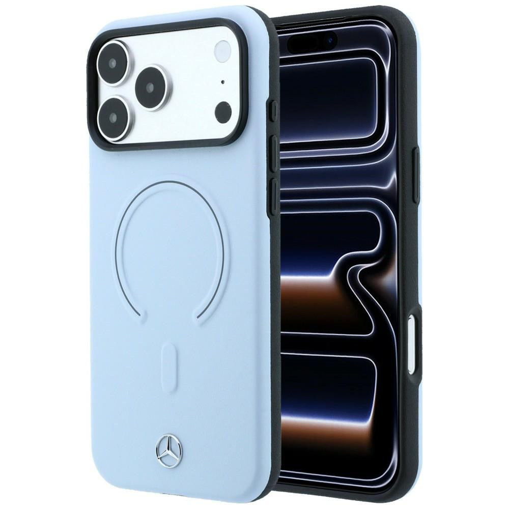 Mercedes MEHMP18X25PEMMOB Leather 3D MagSafe Case for iPhone 18 Pro / 17 Pro Blue
