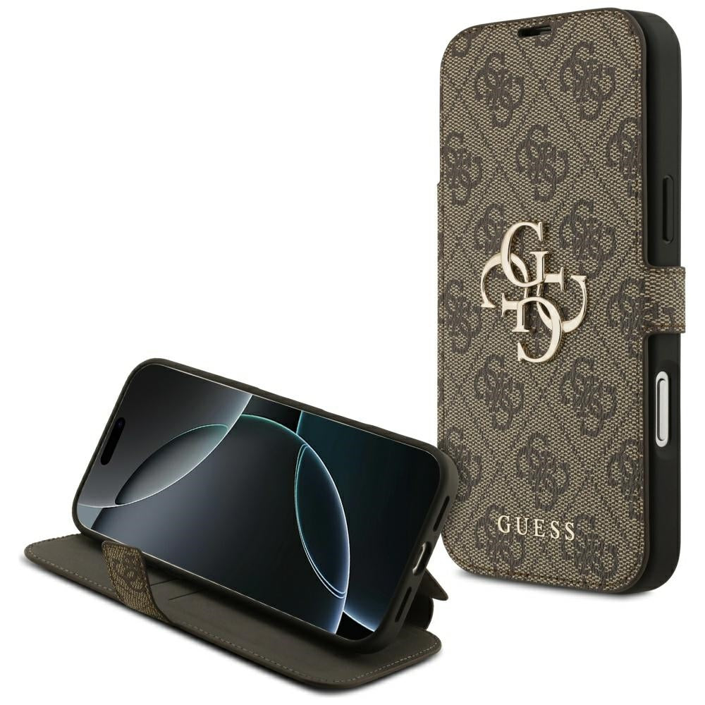 Guess GUBKP18L4GMGBR Book 4G Metal Logo Case for iPhone 18 Pro / iPhone 17 Pro Brown