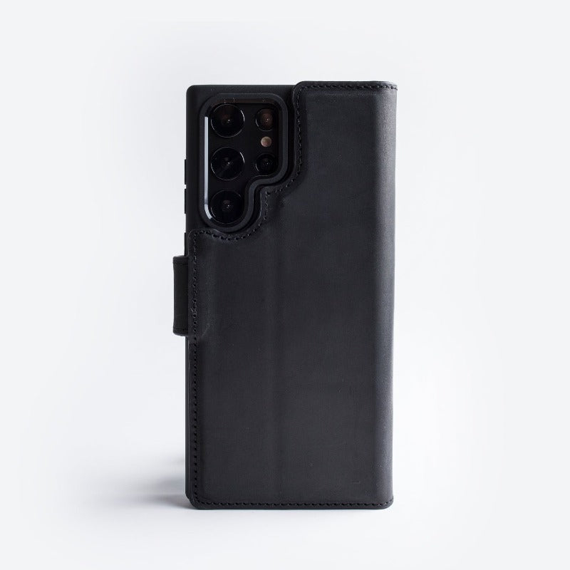 Wachikopa Genuine Leather Magic Bookcase 2 in 1 for Samsung S24 Ultra Black