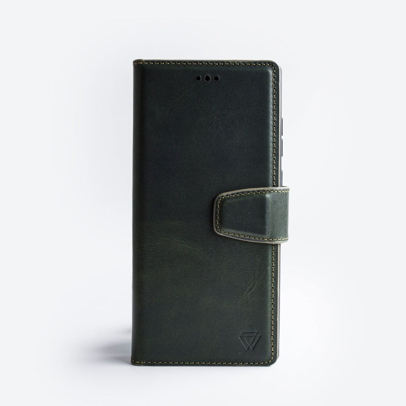 Wachikopa Genuine Leather Clasic Bookcase for Samsung S24 Plus Green