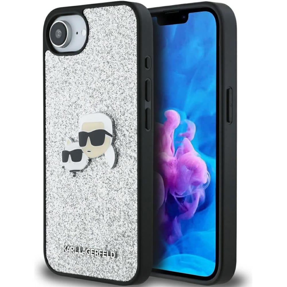 Karl Lagerfeld KLHCPSE4PFGKCPS Fixed Glitter Case Ikonik with Metal Pin for iPhone 16th Silver