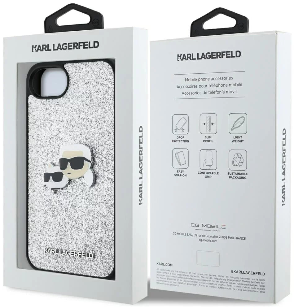 Karl Lagerfeld KLHCPSE4PFGKCPS Fixed Glitter Case Ikonik with Metal Pin for iPhone 16th Silver