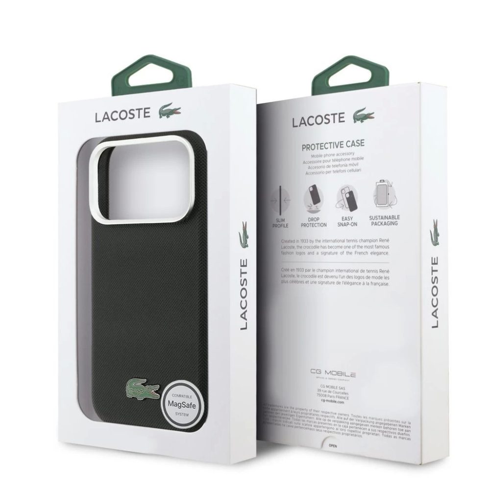 Lacoste LCFCMP17XPLAK iPhone 17 Pro Max black hardcase Iconic Petit Pique Metal Logo MagSafe
