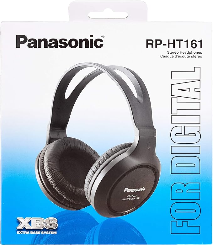 Panasonic RP-HT161E-K Hifi Headphones - 2 m Cable, 10-27,000 Hz, 30 mm Converter, Black