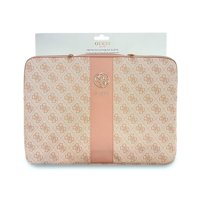 Guess Laptop Sleeve Zipper Pocket & Iconic Triangle Metal Logo Pink 14