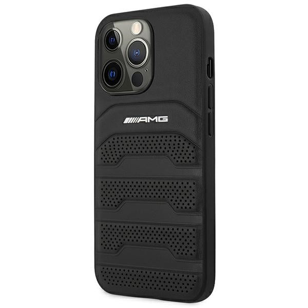 Case for AMG AMHCP14XGSEBK iPhone 14 Pro Max black hardcase Leather Debossed Lines