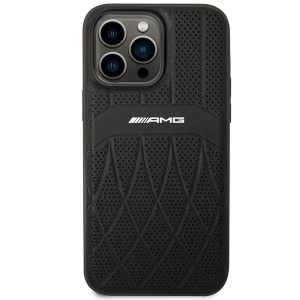 Case for AMG AMHMP14XOSDBK iPhone 14 Pro Max black hardcase Leather Curved Lines MagSafe