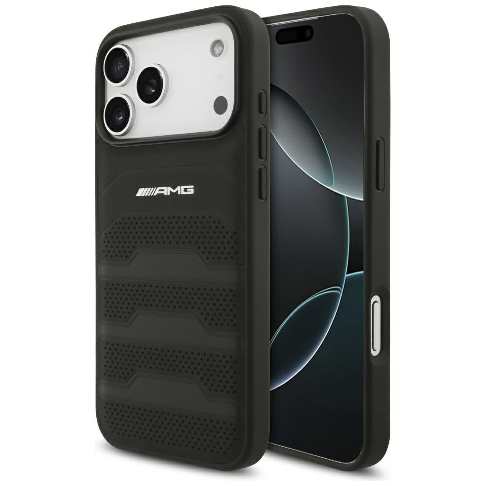 AMG AMHCP17XGSEBK iPhone 17 Pro Max black hardcase Leather Debossed Lines Black Logo