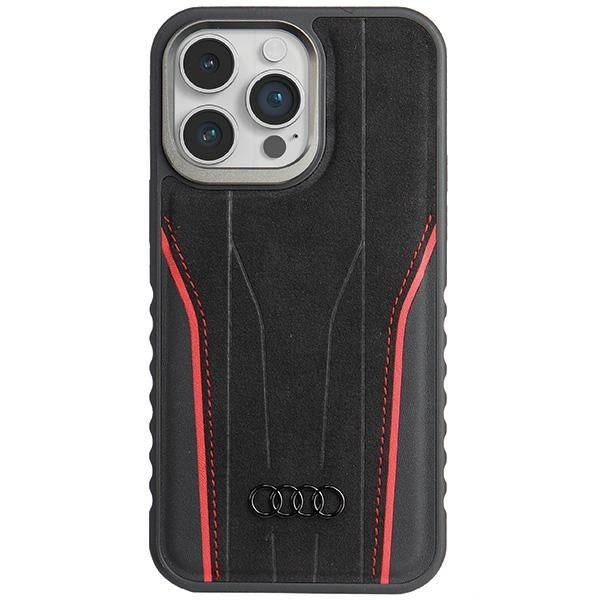 Audi Genuine Leather MagSafe iPhone 15 Pro black-red hardcase AU-TPUPCMIP15PM-R8/D3-RD