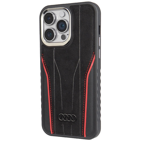 Audi Genuine Leather MagSafe iPhone 15 Pro black-red hardcase AU-TPUPCMIP15PM-R8/D3-RD