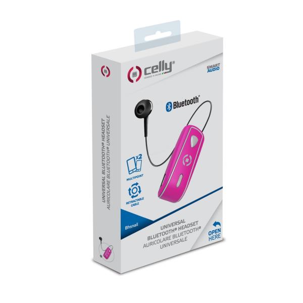 Celly BHSNAILPK Bluetooth Headset retractable cable Pink