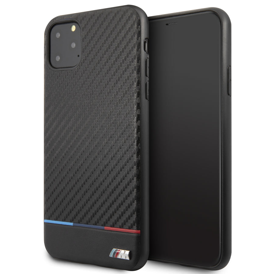 BMW BMHCN65PUCARTCBK iPhone 11 Pro Max Leather Black Collection Smooth Tricolor Stripe
