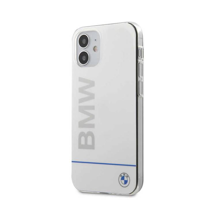 BMW BMHCP12SPCUBWH iPhone 12 mini Shiny Hard Case Blue Horizontal Line & Printed Logo Compatible