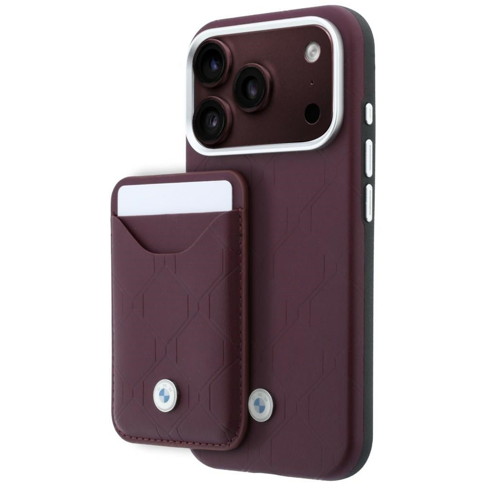 BMW BMHMBWP18X26SWOSPR Quilted Pattern Metal Logo Case + Wallet Set for iPhone 18 Pro Max / 17 Pro Max Burgundy