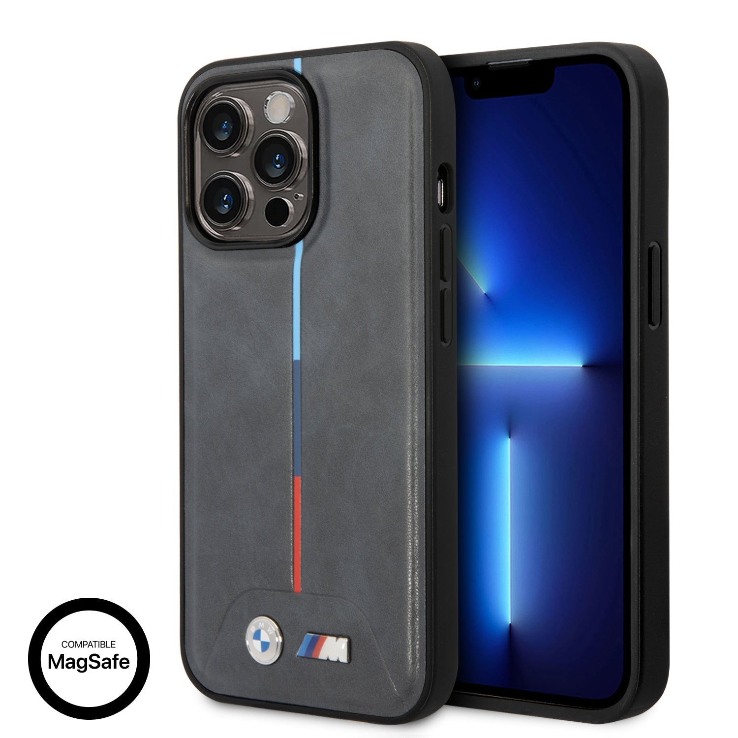 BMW BMHMP14L22PVTA iPhone 14 Pro Grey M Logo Hard case PU Quilted Tricolor Magsafe