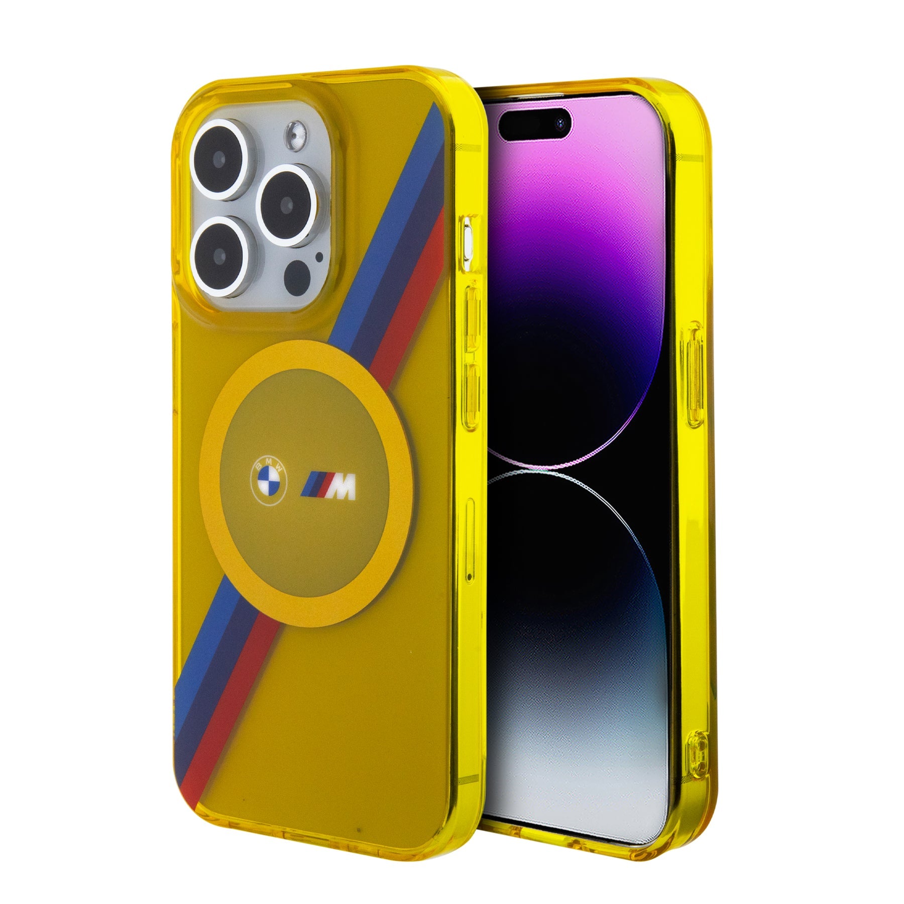 BMW BMHMP15LHDTY iPhone 15 Pro Yellow hardcase Tricolor Strips MagSafe