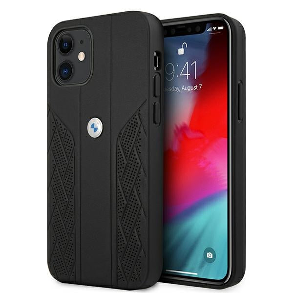Case for BMW BMHCP12SRSPPK iPhone 12 mini black hardcase Leather Curve Perforate