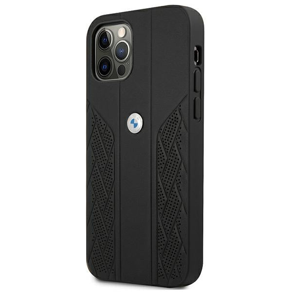 BMW BMHCP12LRSPPK iPhone 12 Pro Max black hardcase Leather Curve Perforate