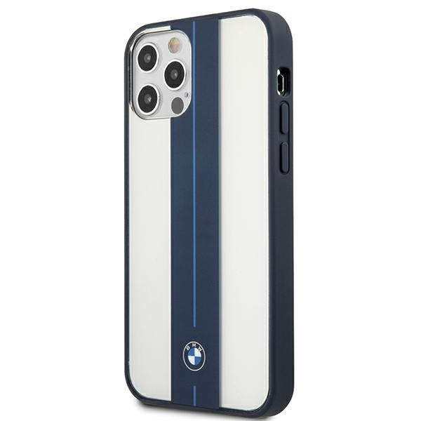 Case for BMW BMHCP12MPCUMRSTNA iPhone 12/ 12 Pro transparent hardcase Middle Stripe Navy
