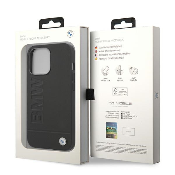 Case for BMW BMHCP14XSLLBK iPhone 14 Pro Max black Leather Stamp