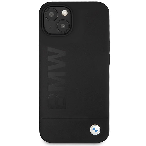BMW iPhone 13 / 14 / 15 black Leather Case BlackHot Stamp and Metal Logo