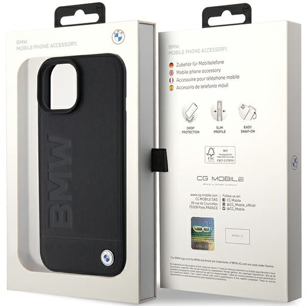 BMW BMHCP15MSLLBK iPhone 15 Plus 6.7 black Leather Hot Stamp