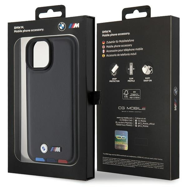 BMW BMHCP15S22PTDK iPhone 15 / 14 / 13 black Leather Stamp Tricolor