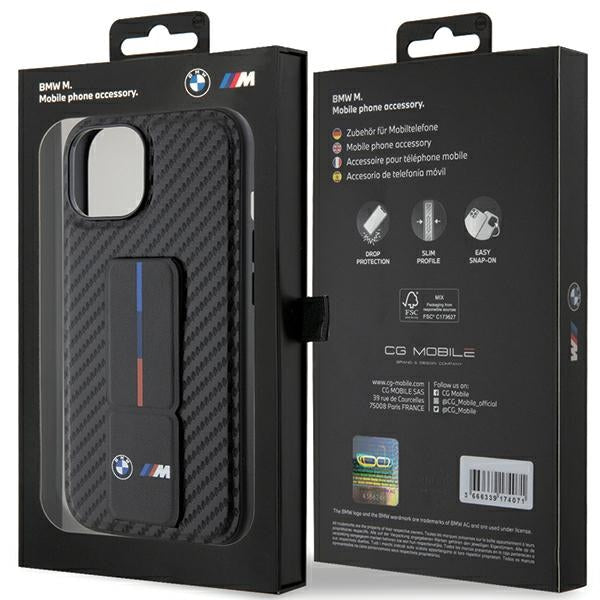BMW BMHCP15SGSPCCK iPhone 15 / 14 / 13 black hardcase Grip Stand Smooth & Carbon