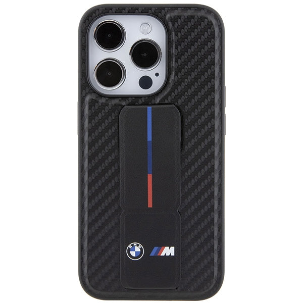 BMW BMHCP15LGSPCCK iPhone 15 Pro black hardcase Grip Stand Smooth & Carbon
