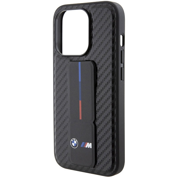 BMW BMHCP15LGSPCCK iPhone 15 Pro black hardcase Grip Stand Smooth & Carbon