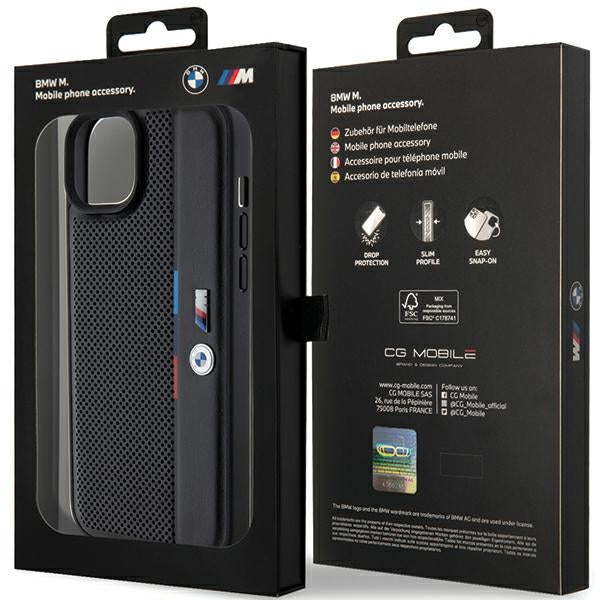BMW BMHCP15S23PUPVK iPhone 15 / 14 / 13 Black hardcase Perforated Tricolor Line