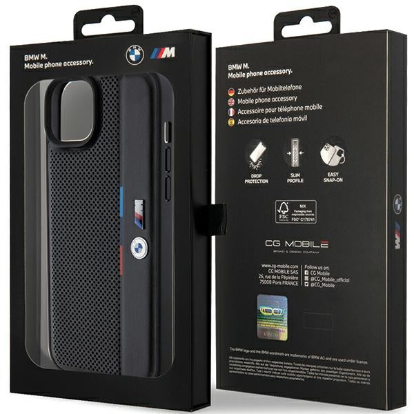 BMW BMHCP15S23PUPVK iPhone 15 / iPhone 14 / iPhone 13 Black hardcase Perforated Tricolor Line
