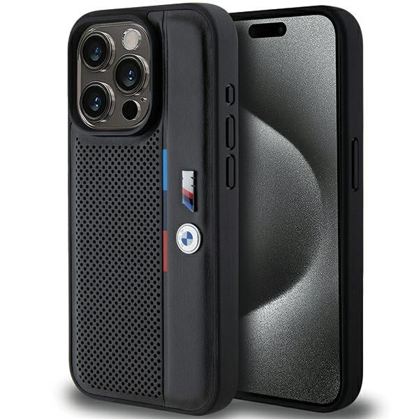 BMW BMHCP15L23PUPVK iPhone 15 Pro black hardcase Perforated Tricolor Line