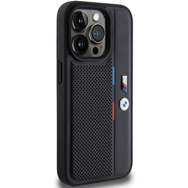 BMW BMHCP15L23PUPVK iPhone 15 Pro black hardcase Perforated Tricolor Line