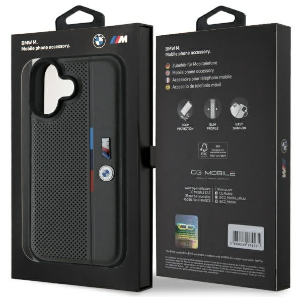 BMW BMHCP16S23PUPVA iPhone 16 anthracite hardcase M Perforated Tricolor Detail Line