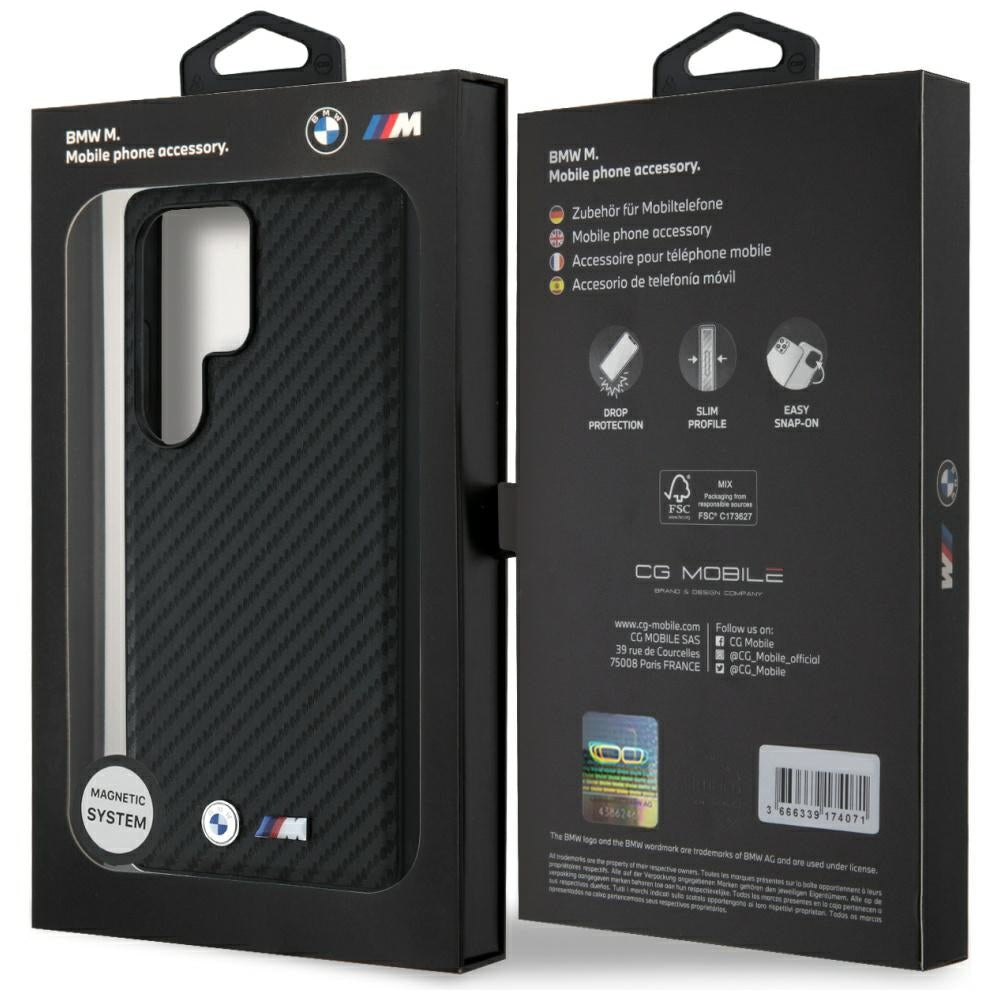 BMW BMHMS25L24PUCILK Leather Carbon MagSafe for Samsung Galaxy S25 Ultra Black