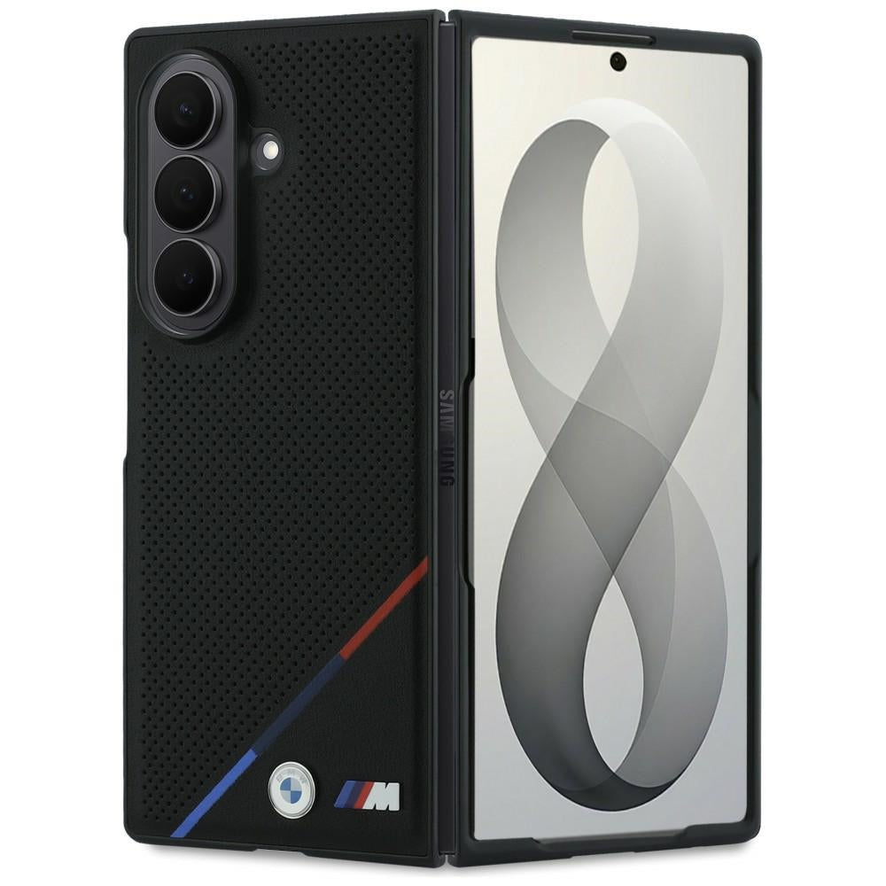 BMW M Leather Perforated Tricolor Stripe Metal Logos MagSafe case for Samsung Galaxy Z Fold8 Ultra black