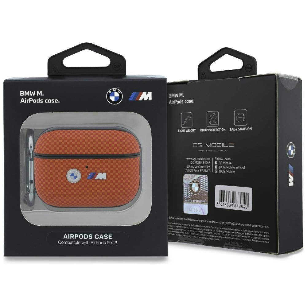 BMW M Quilted Kevlar Metal Logo Case for AirPods Pro 3 Orange