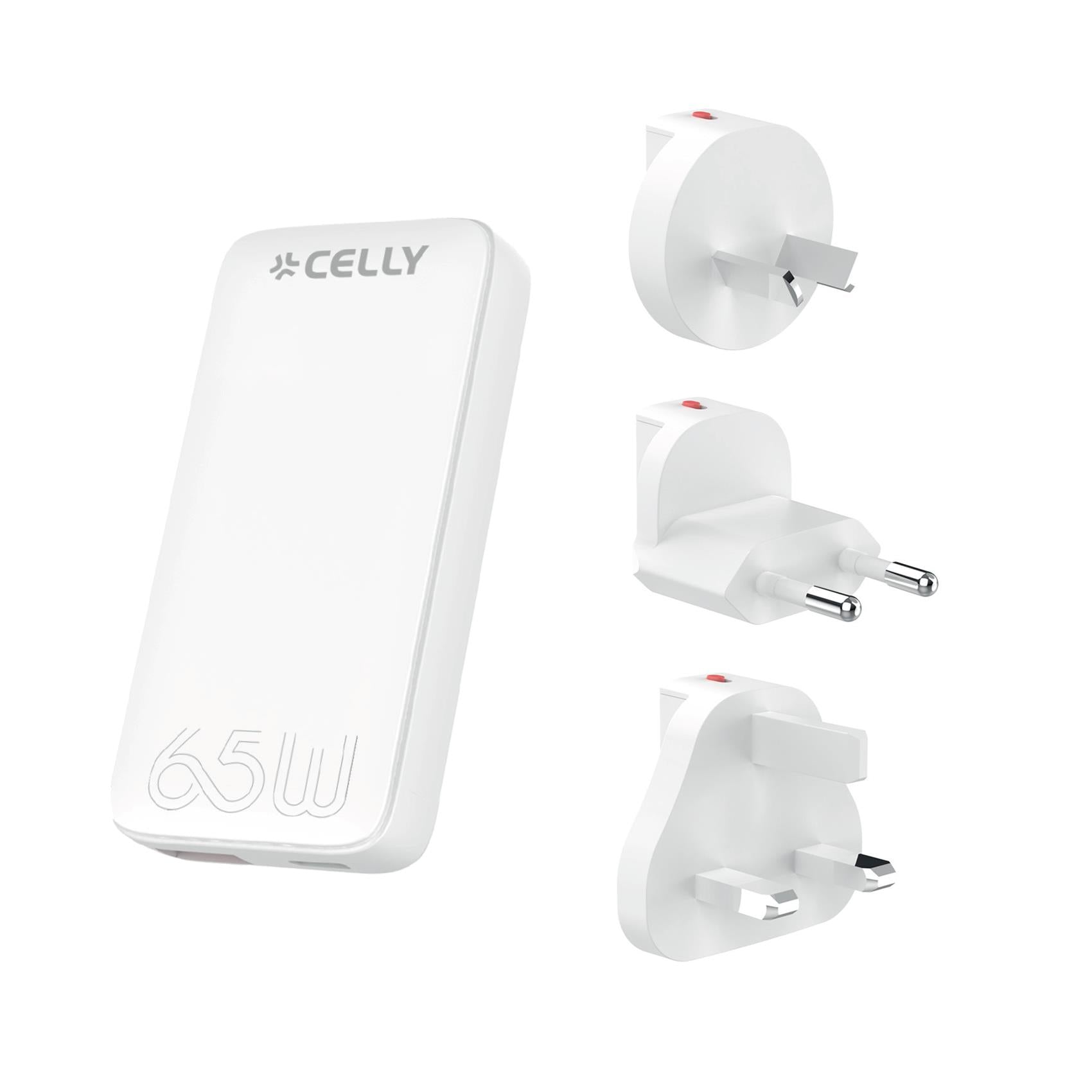 Celly TCTRAVELUNI65W - 65W Universal GaN Wall Charger Multiplug