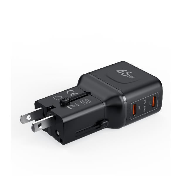 Celly MULTIPLUGSL45W- Travel charger 45W, international sockets, compatible in over 150 countries, dual USB-A and USB-C ports